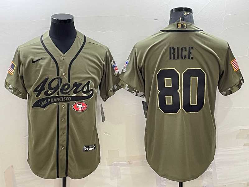 Men%27s San Francisco 49ers #80 Jerry Rice 2022 Olive Salute to Service Cool Base Stitched Baseball Jersey->san francisco 49ers->NFL Jersey